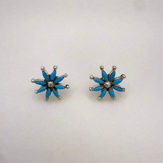 Turquoise Cluster Flower Stud Earrings B