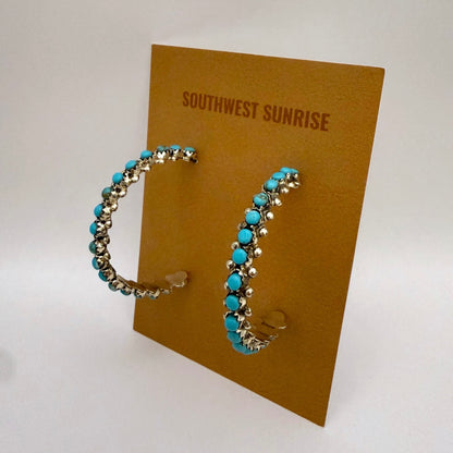 Turquoise Hoop Earrings 1.75"