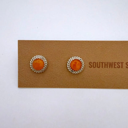 Orange Spiny Stud Earrings
