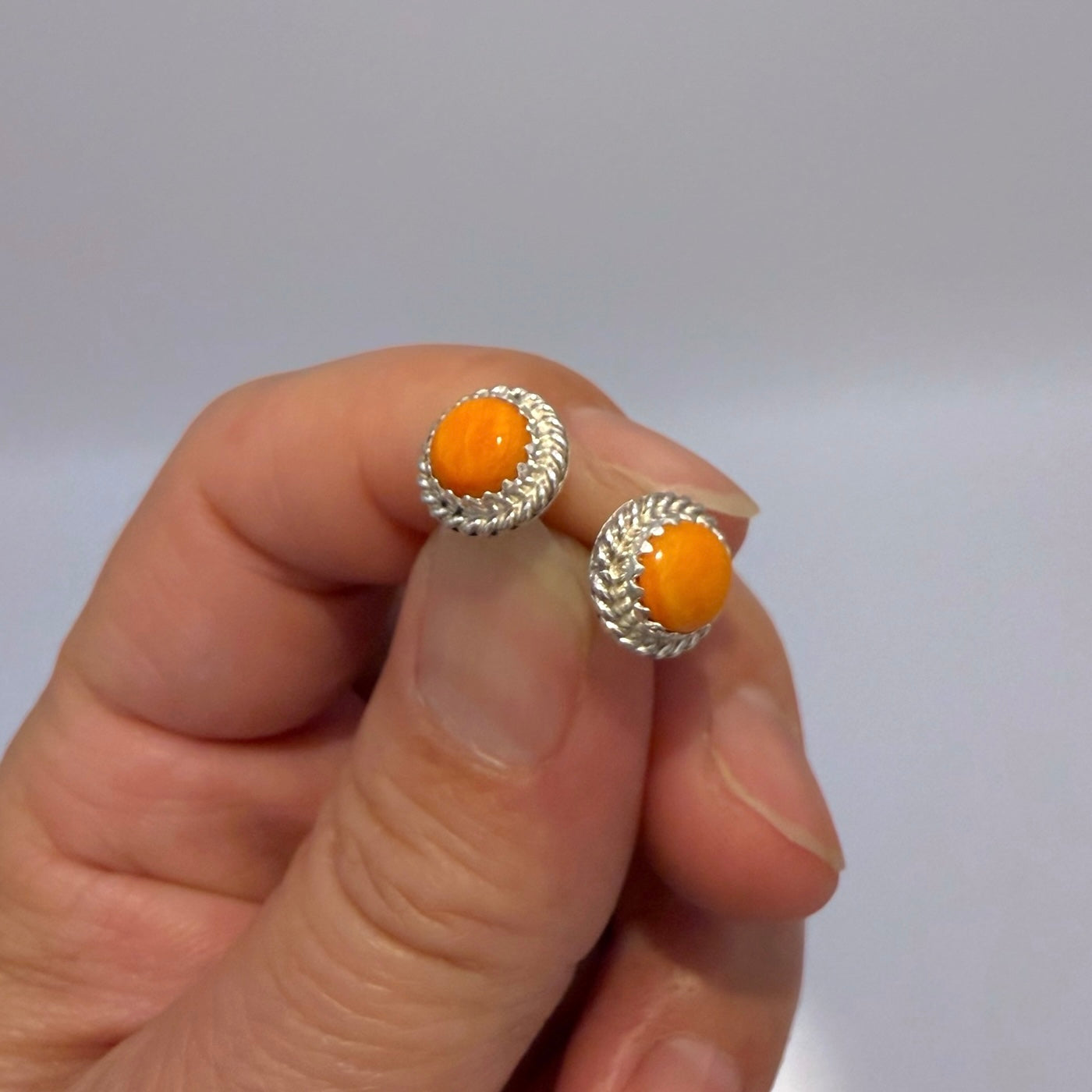 Orange Spiny Stud Earrings