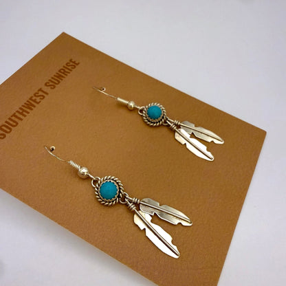 Turquoise Feather Earrings