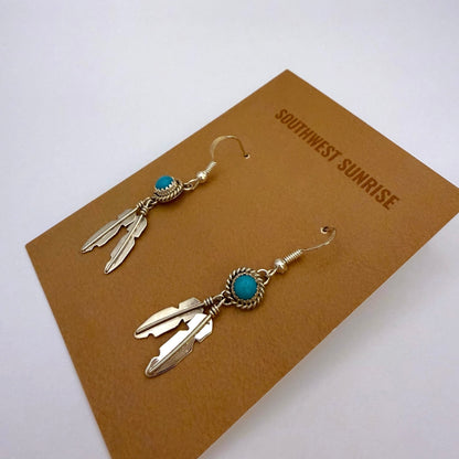 Turquoise Feather Earrings