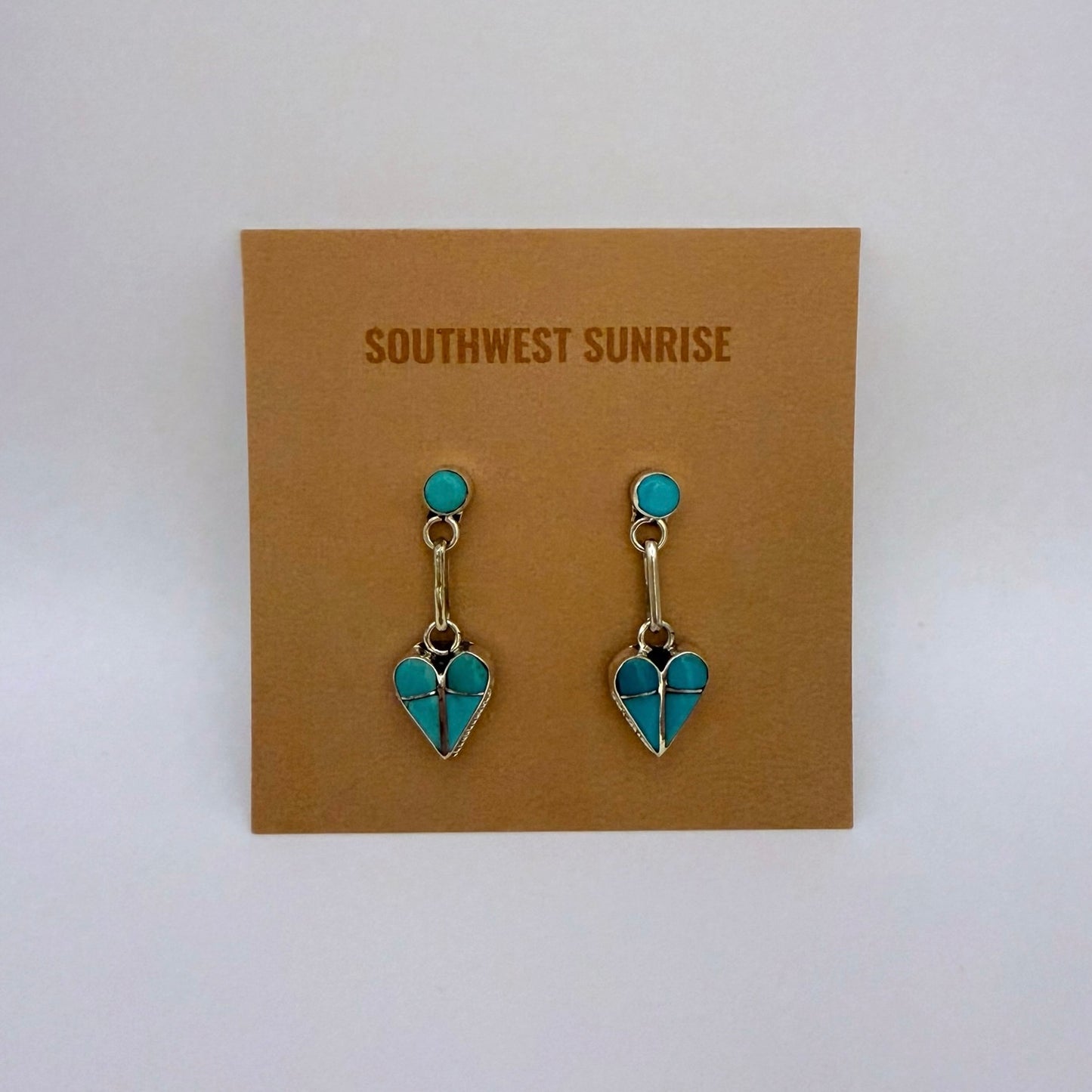 Turquoise Inlay Heart Dangle Earrings A