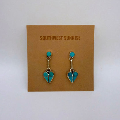 Turquoise Inlay Heart Dangle Earrings A