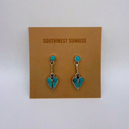Turquoise Inlay Heart Dangle Earrings A