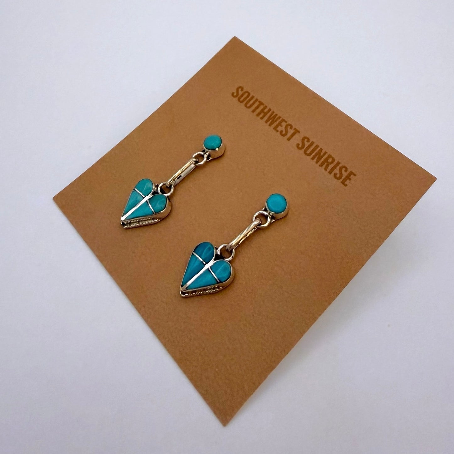 Turquoise Inlay Heart Dangle Earrings A