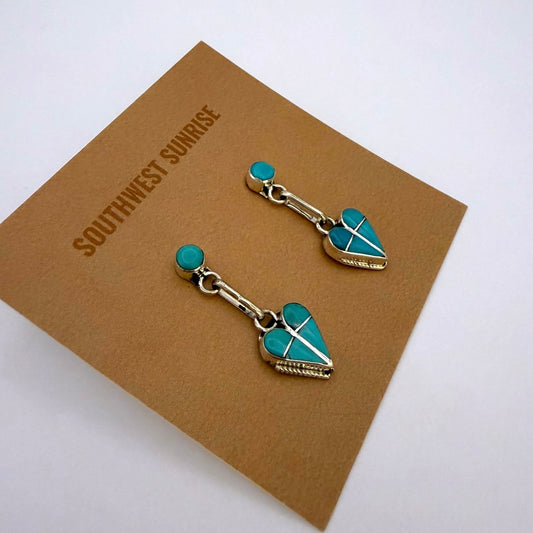 Turquoise Inlay Heart Dangle Earrings A