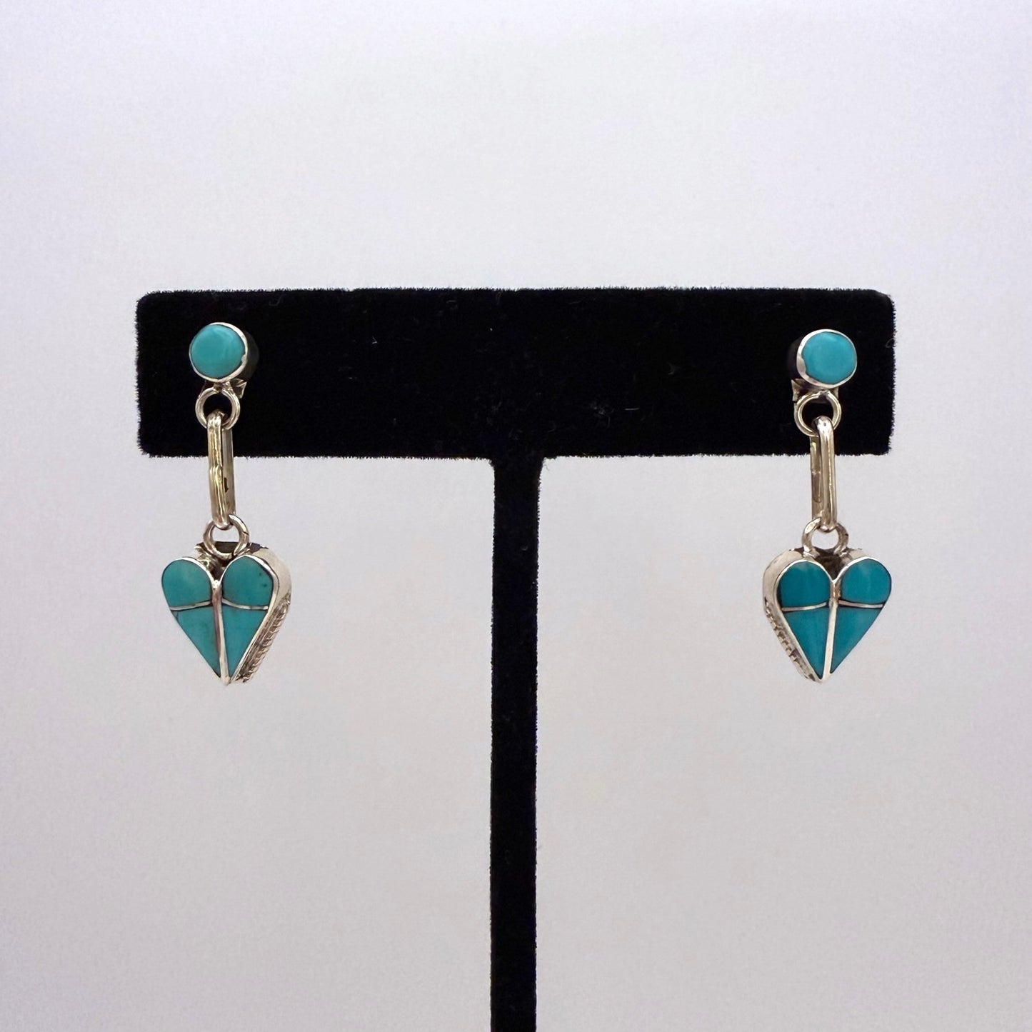 Turquoise Inlay Heart Dangle Earrings A