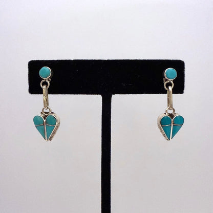 Turquoise Inlay Heart Dangle Earrings A