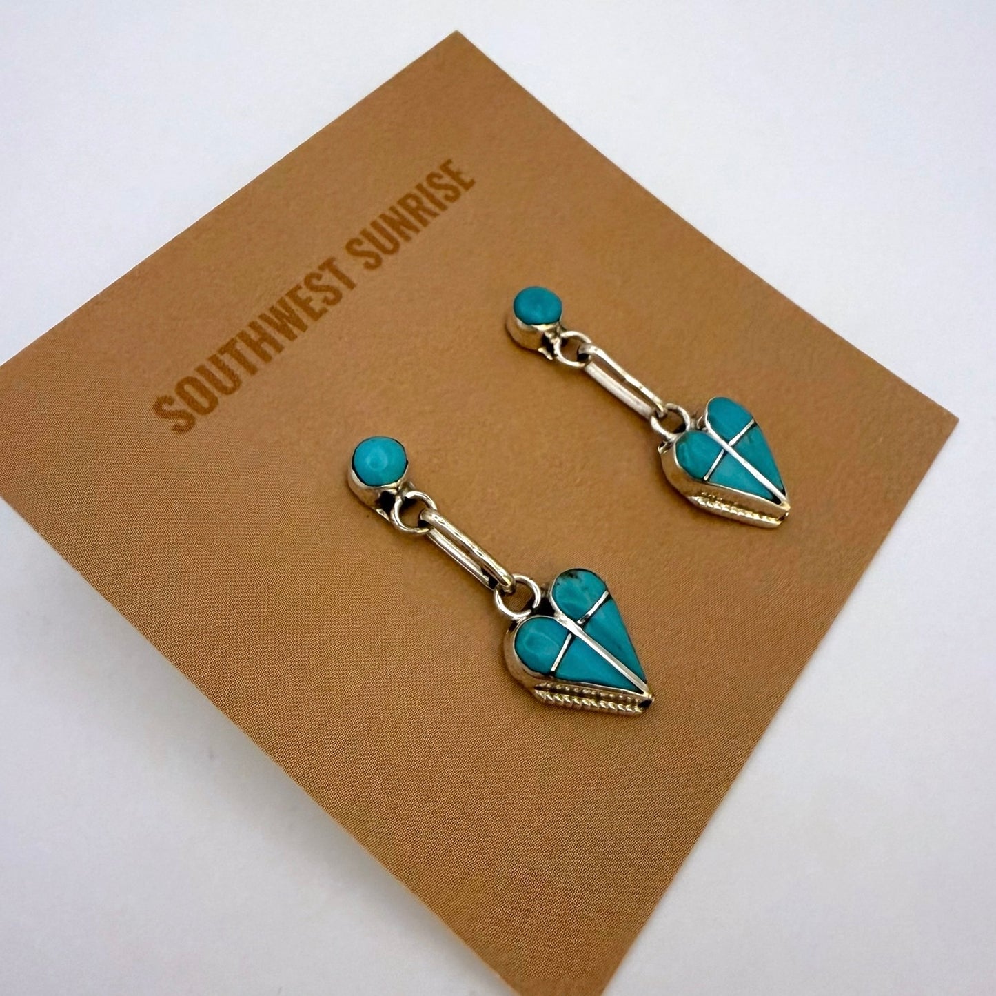 Turquoise Inlay Heart Dangle Earrings B
