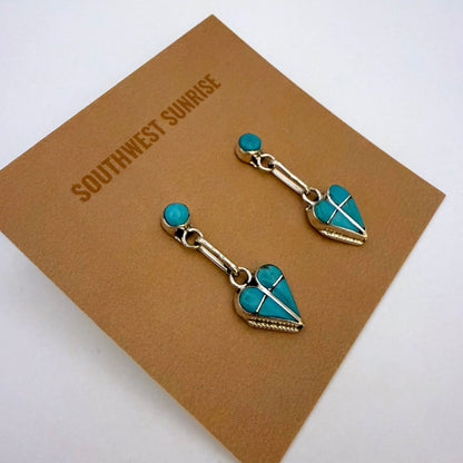 Turquoise Inlay Heart Dangle Earrings B