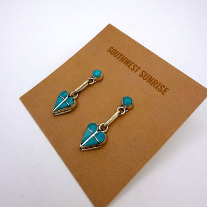 Turquoise Inlay Heart Dangle Earrings B