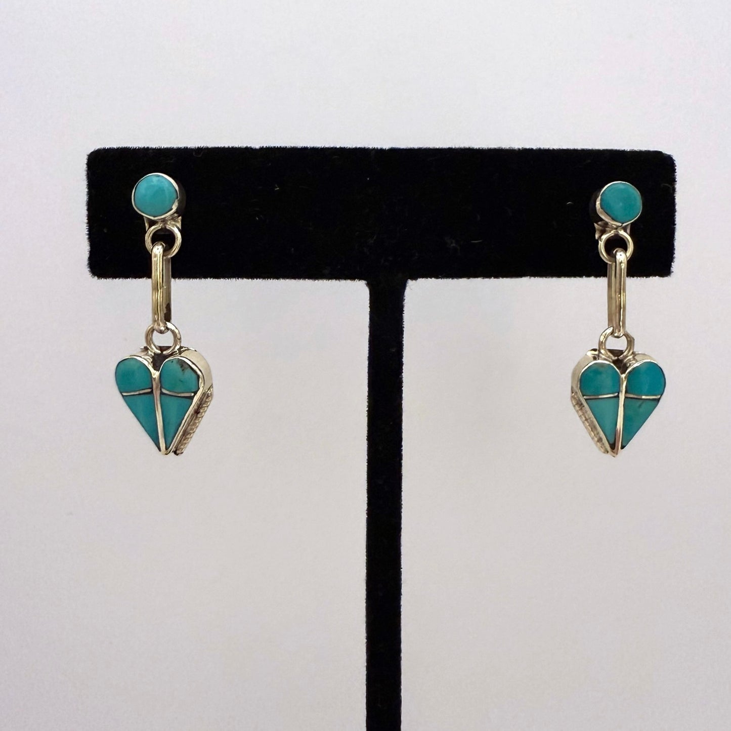 Turquoise Inlay Heart Dangle Earrings B
