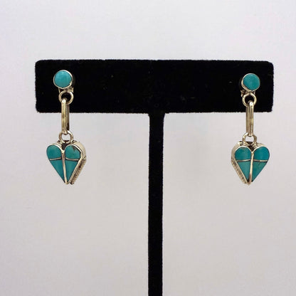Turquoise Inlay Heart Dangle Earrings B