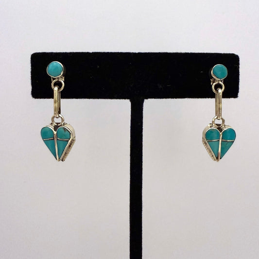 Turquoise Inlay Heart Dangle Earrings B