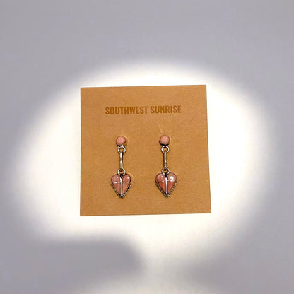 Pink Conch Inlay Heart Dangle Earrings