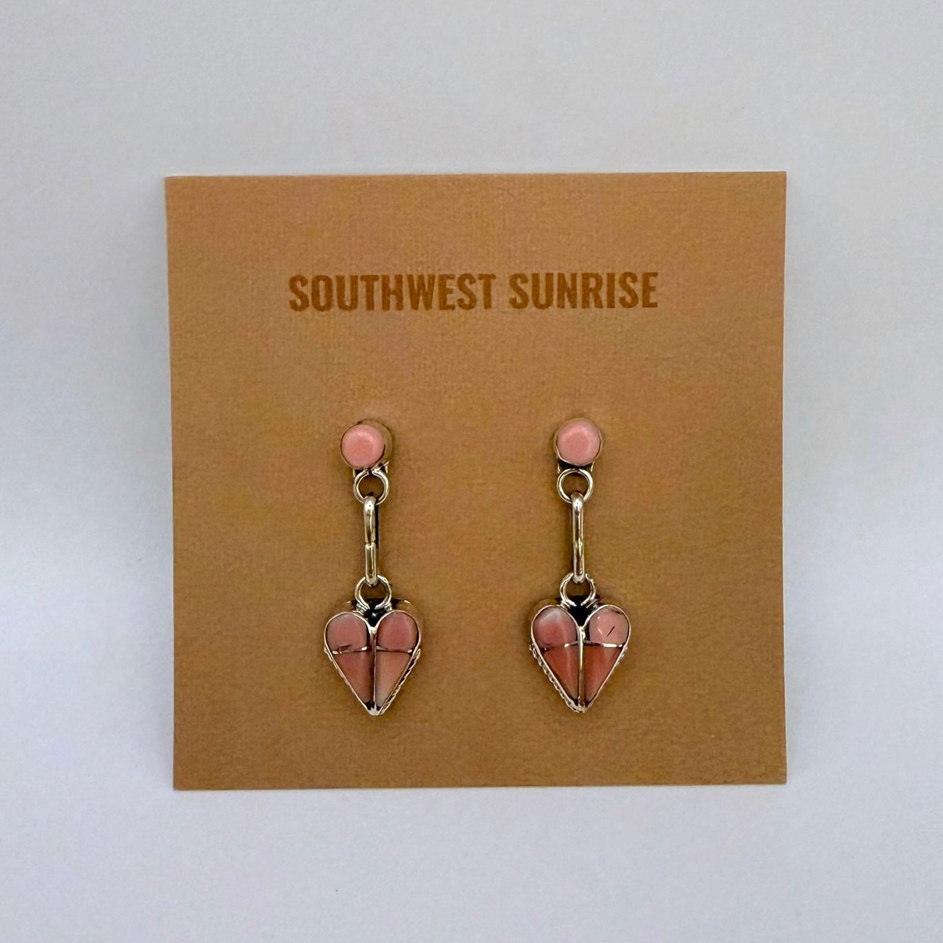 Pink Conch Inlay Heart Dangle Earrings