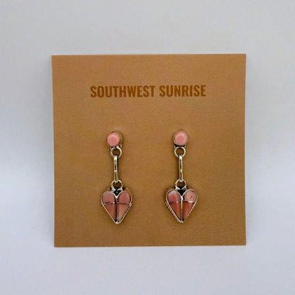 Pink Conch Inlay Heart Dangle Earrings