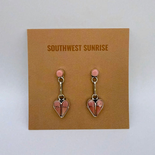 Pink Conch Inlay Heart Dangle Earrings