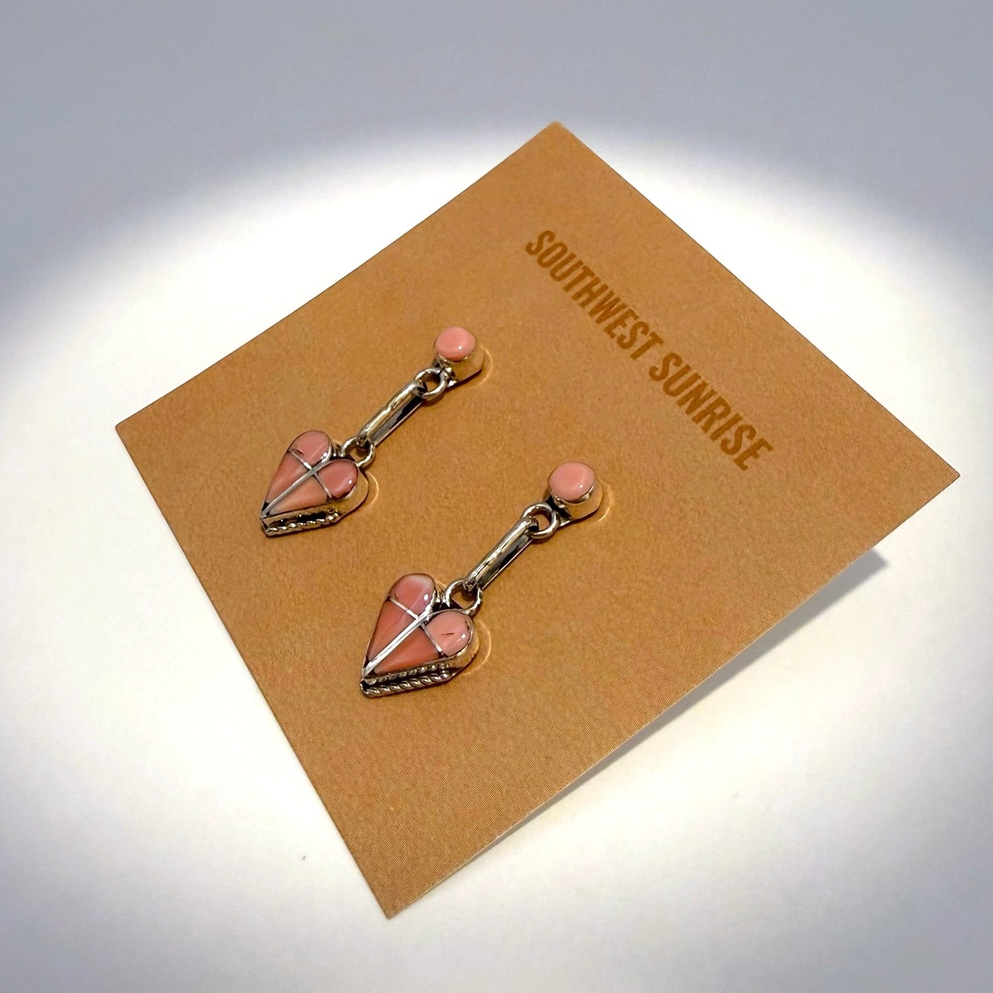Pink Conch Inlay Heart Dangle Earrings