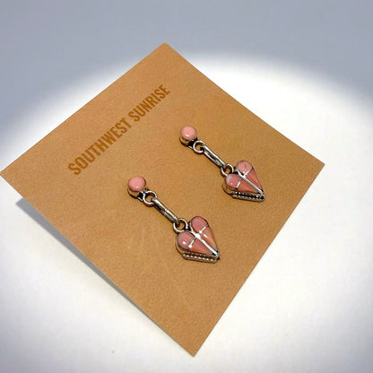 Pink Conch Inlay Heart Dangle Earrings