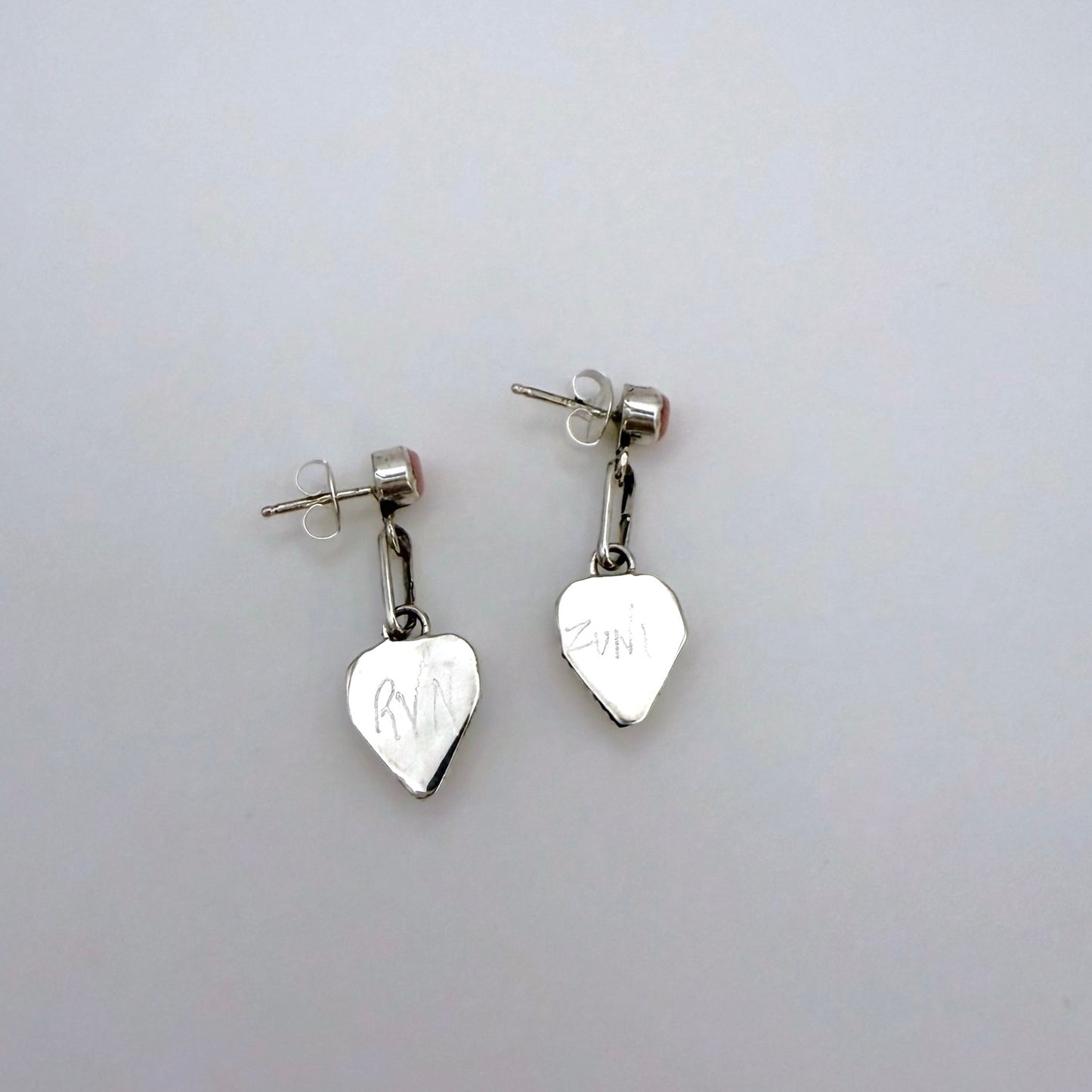 Pink Conch Inlay Heart Dangle Earrings