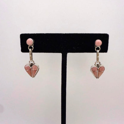 Pink Conch Inlay Heart Dangle Earrings