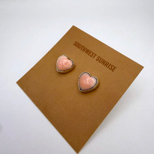 Pink Conch Heart Stud Earrings