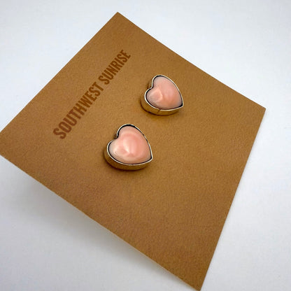 Pink Conch Heart Stud Earrings
