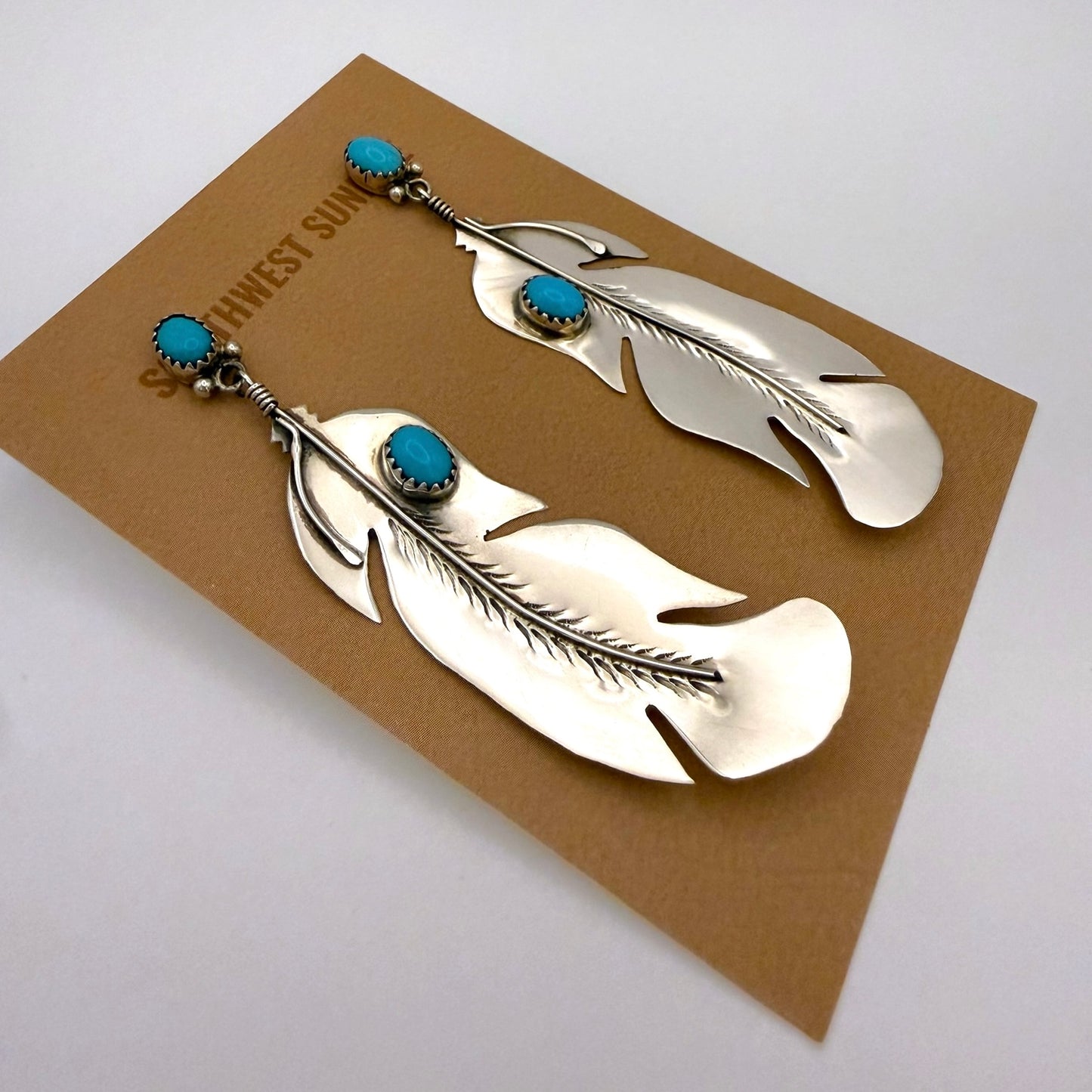 Turquoise Feather Earrings