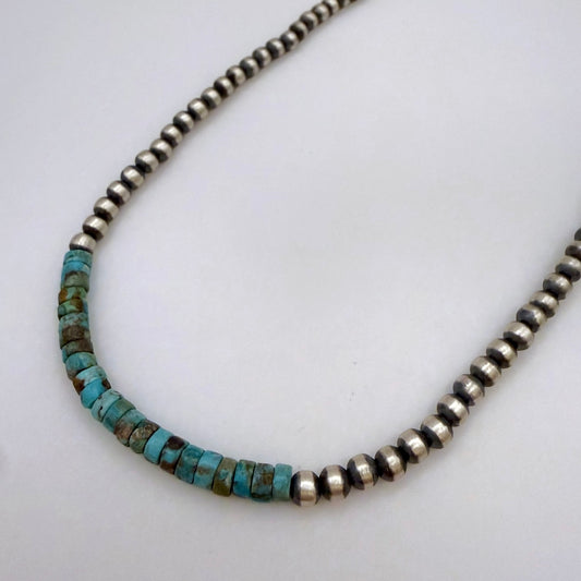 Round Navajo Pearls Necklace 4mm 16 Inch with Kingman Turquoise