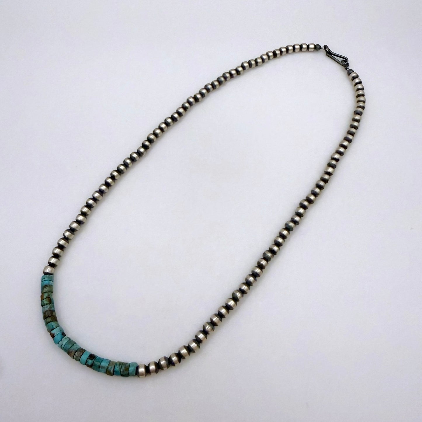 Round Navajo Pearls Necklace 4mm 16 Inch with Kingman Turquoise