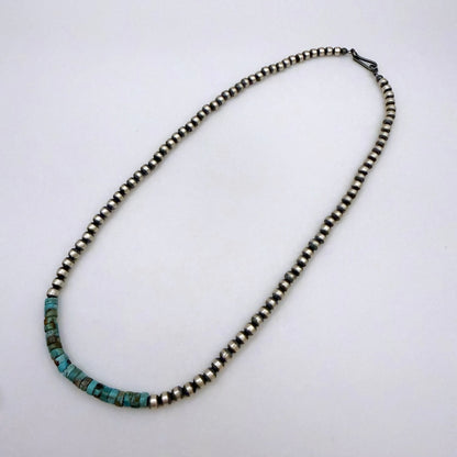 Round Navajo Pearls Necklace 4mm 16 Inch with Kingman Turquoise
