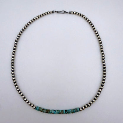 Round Navajo Pearls Necklace 4mm 16 Inch with Kingman Turquoise