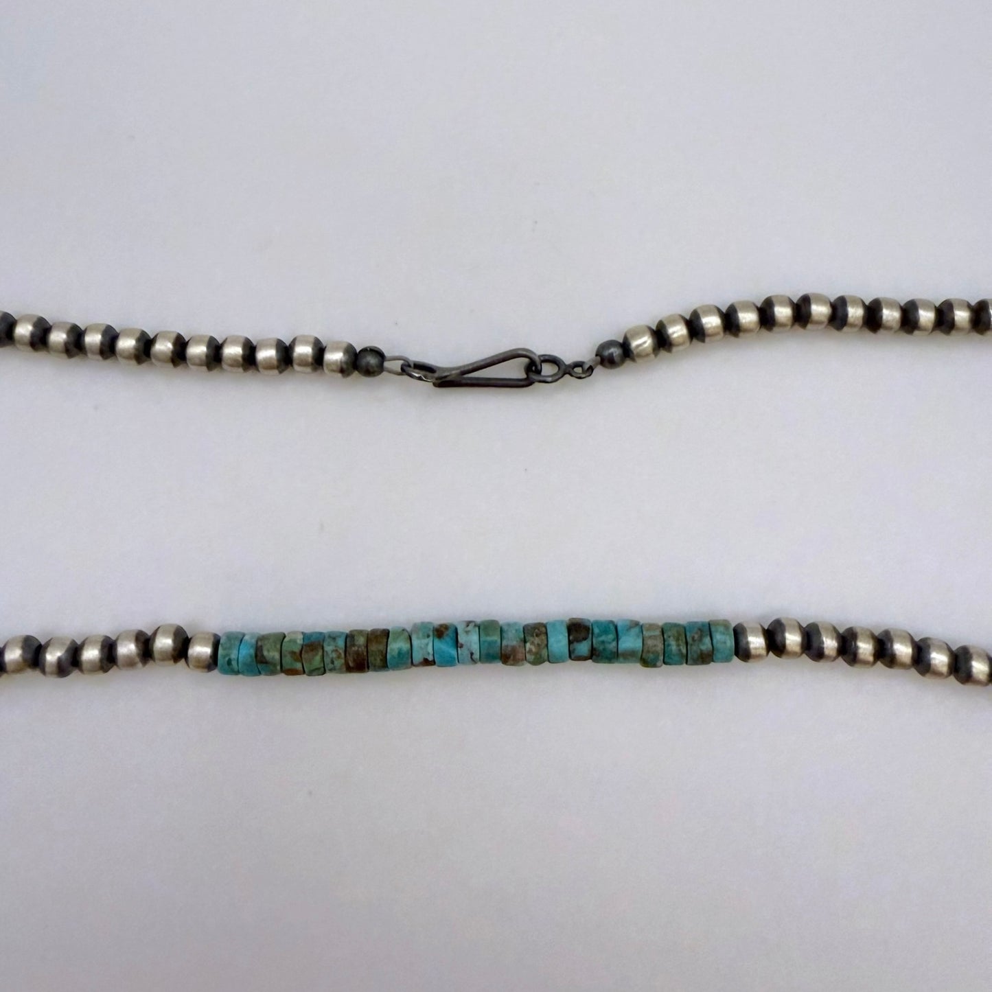 Round Navajo Pearls Necklace 4mm 16 Inch with Kingman Turquoise