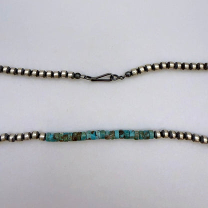 Round Navajo Pearls Necklace 4mm 16 Inch with Kingman Turquoise