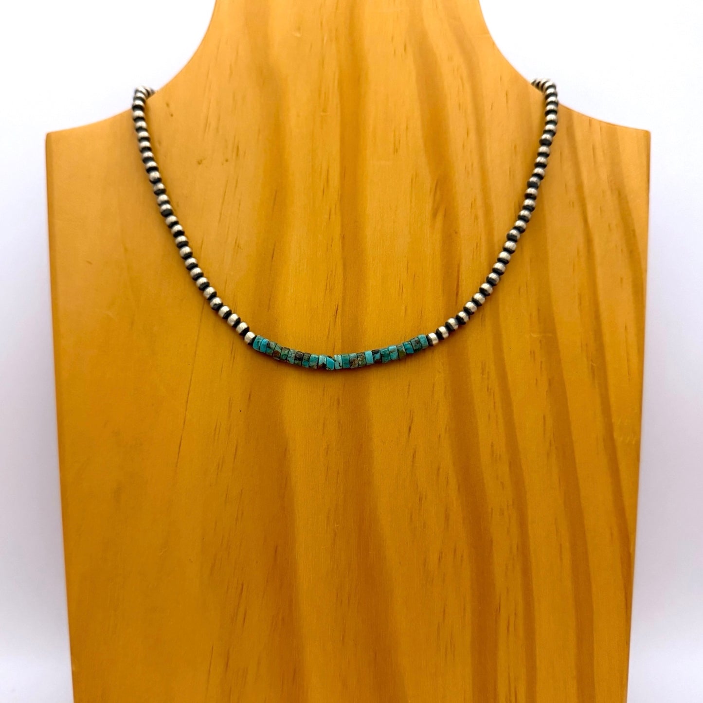 Round Navajo Pearls Necklace 4mm 16 Inch with Kingman Turquoise