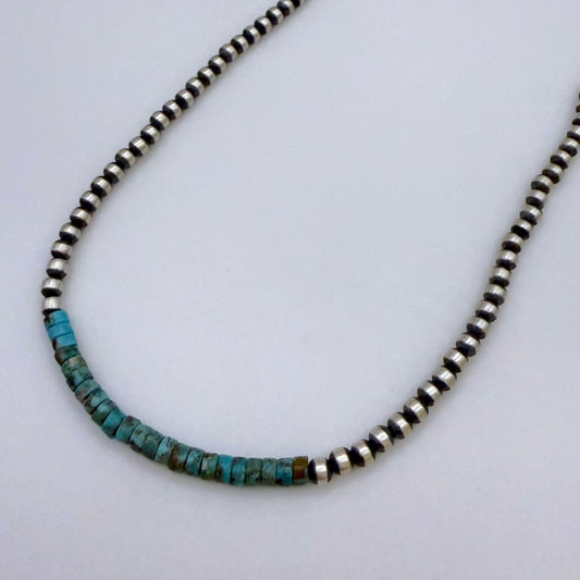 Round Navajo Pearls Necklace 4mm 18 Inch with Kingman Turquoise