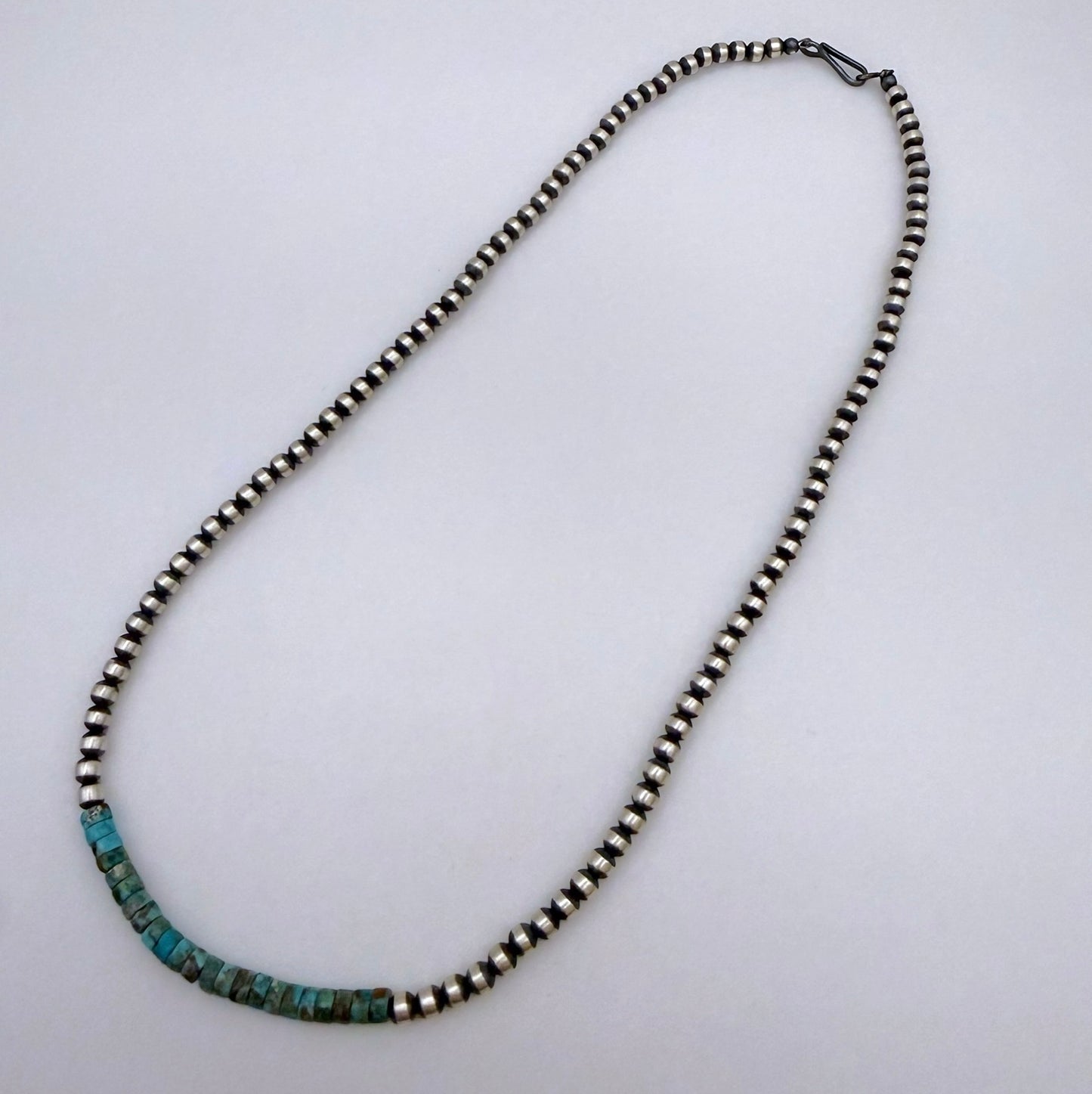 Round Navajo Pearls Necklace 4mm 18 Inch with Kingman Turquoise
