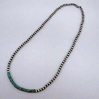 Round Navajo Pearls Necklace 4mm 18 Inch with Kingman Turquoise