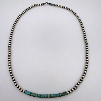 Round Navajo Pearls Necklace 4mm 18 Inch with Kingman Turquoise