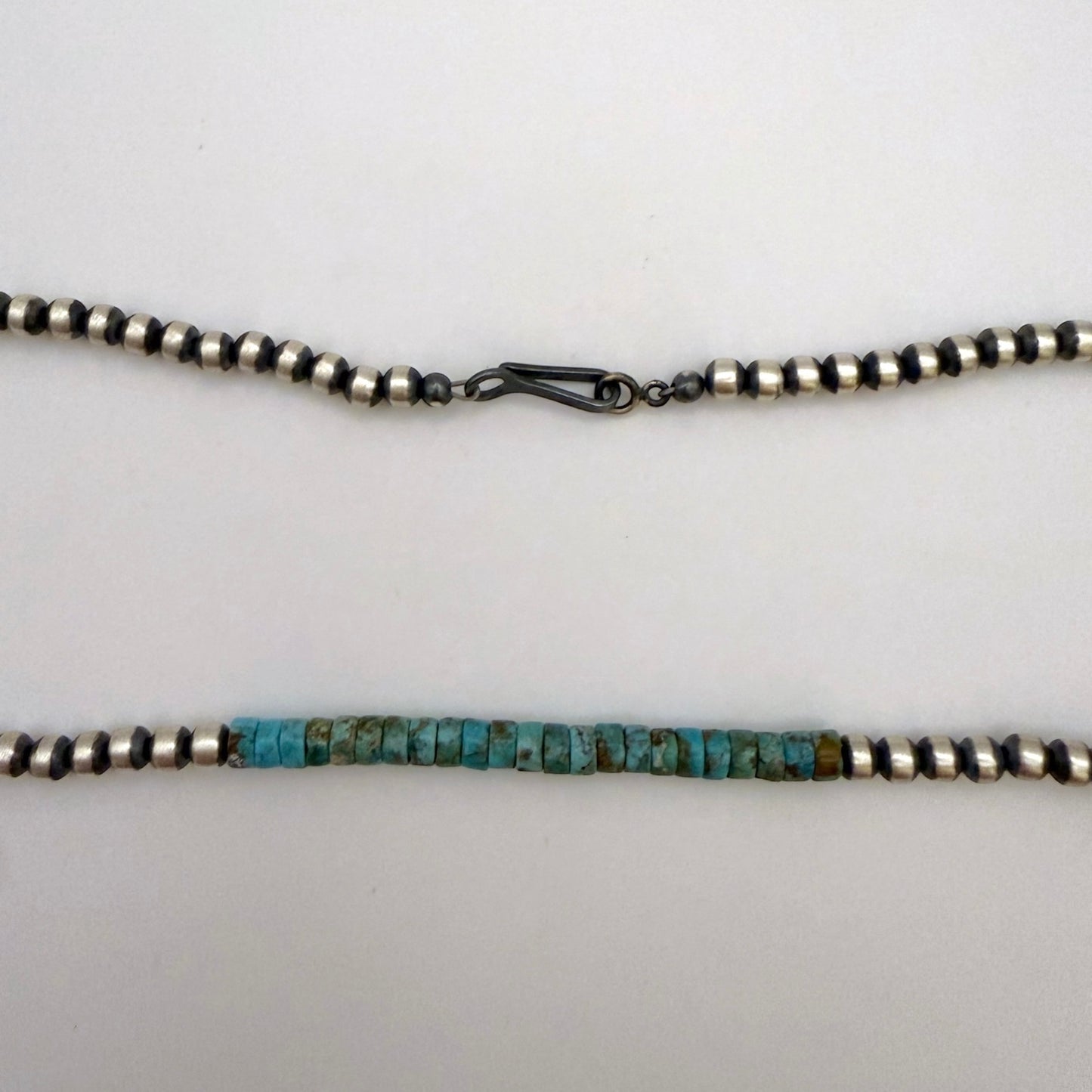 Round Navajo Pearls Necklace 4mm 18 Inch with Kingman Turquoise