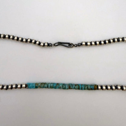 Round Navajo Pearls Necklace 4mm 18 Inch with Kingman Turquoise