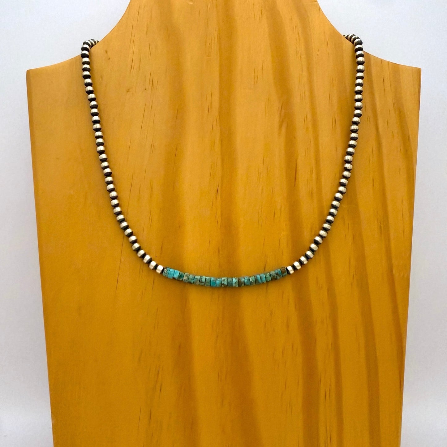 Round Navajo Pearls Necklace 4mm 18 Inch with Kingman Turquoise
