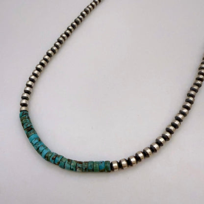 Round Navajo Pearls Necklace 4mm 20 Inch with Kingman Turquoise