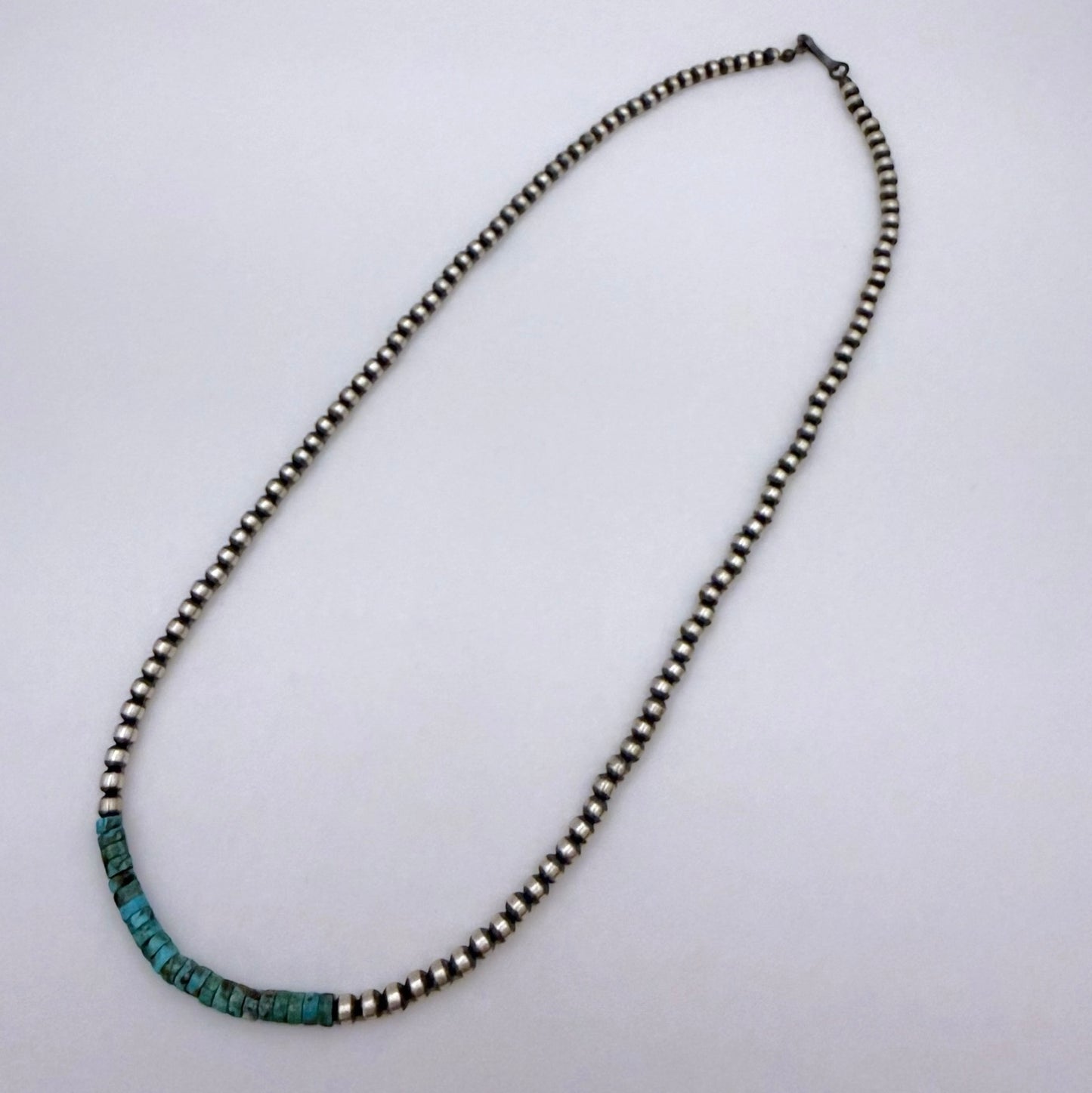 Round Navajo Pearls Necklace 4mm 20 Inch with Kingman Turquoise