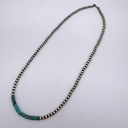 Round Navajo Pearls Necklace 4mm 20 Inch with Kingman Turquoise