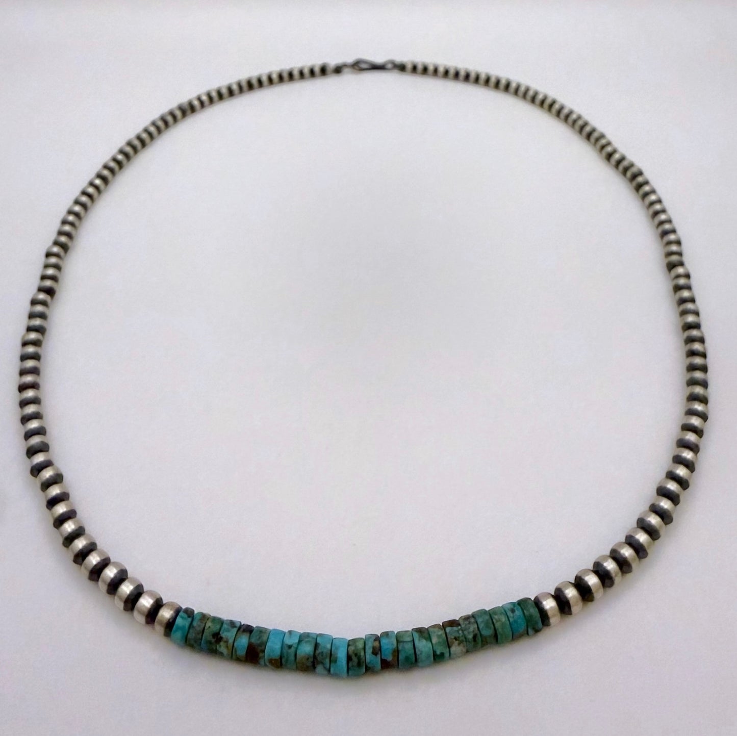 Round Navajo Pearls Necklace 4mm 20 Inch with Kingman Turquoise