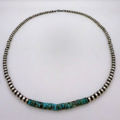 Round Navajo Pearls Necklace 4mm 20 Inch with Kingman Turquoise