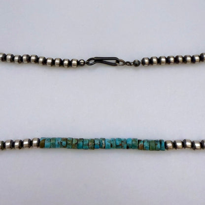 Round Navajo Pearls Necklace 4mm 20 Inch with Kingman Turquoise